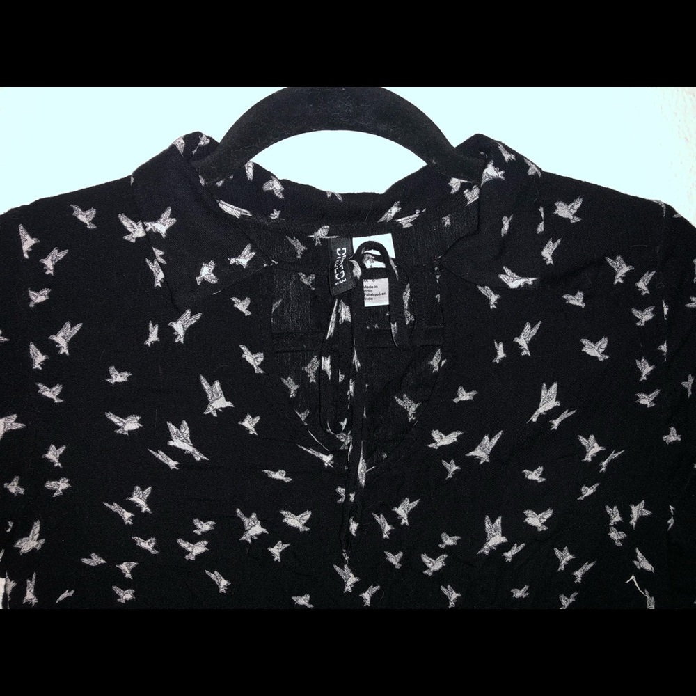 H&M black and white bird work casual Top